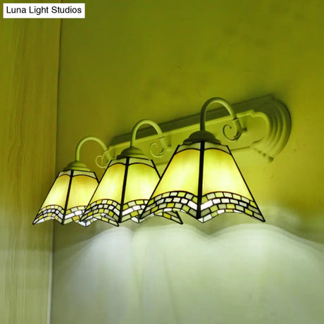 Sky Blue/Blue/Yellow Geometric Stained Glass Wall Lamp - Tiffany Style Sconce Lighting For Bathroom