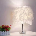 Sleek 1-Head Nightstand Lamp: Modern Table Light With Feather Shade For Bedroom Silver