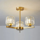 Sleek 3-Light Gold Pendant Chandelier With Cylinder Tri-Prism Crystal Accents - Simplicity In Design