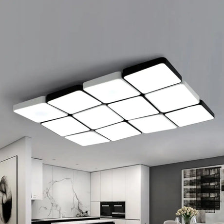 Sleek 4/6-Light Flush Mount With Acrylic Shade - White Rectangular/Squared Ceiling Lamp Warm/White