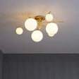 Sleek 6 - Light Gold Sputnik Semi Flush Mount Ceiling Lamp With White Glass Ball Shade
