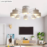 Sleek 8 - Light Fabric Sputnik Pendant Chandelier For Living Room - Minimalist Design