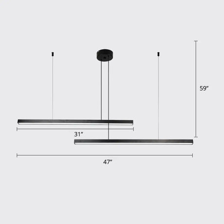 Sleek Bar-Shaped Led Chandelier | Simplicity Metal Ceiling Light For Living Room 2 / Black Warm