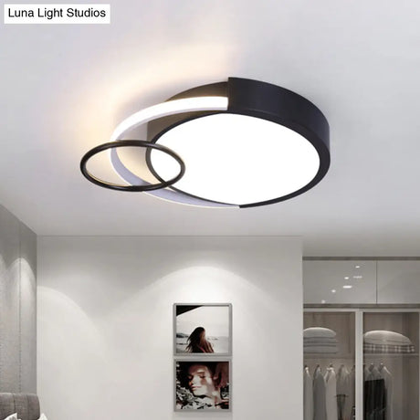 Sleek Black Circle Flush Mount Minimalist Led Metallic Ceiling Lamp - 16.5’/20’ Diameter