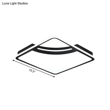 Sleek Black Flush Mount Led Ceiling Light For Bedroom - White/Warm Glow