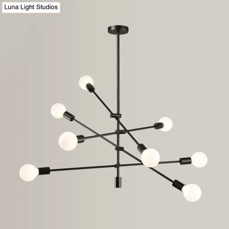 Sleek Black/Gold Mid-Century Chandelier - 8-Light Ceiling Lamp Ideal For Living Room