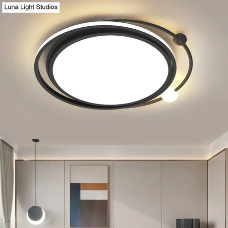 Sleek Black Led Flush Mount Ceiling Lamp For Bedroom - Simplicity And Style