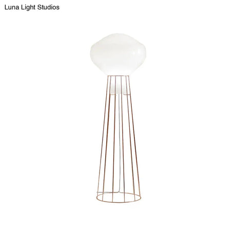 Sleek Black/Rose Gold Geometric Floor Lamp With Dome Cage - Minimalistic Metal Stand Up Light For