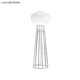 Sleek Black/Rose Gold Geometric Floor Lamp With Dome Cage - Minimalistic Metal Stand Up Light For