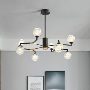 Sleek Black Sphere Chandelier Light Clear Glass Pendant Fixture - 8/10 Head Modern Lighting 8 /