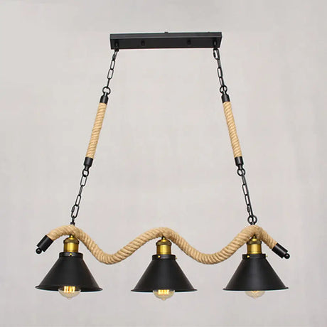 Sleek Black Spiral Rope Pendant Light Fixture With Loft Style Bar Island Lamp And Cone Shade 3 /