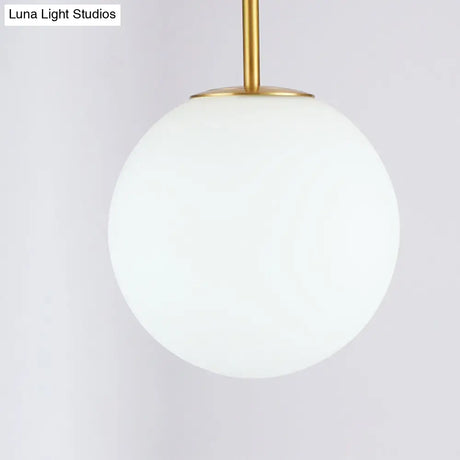 Sleek Brass Semi Flush Ceiling Light With White Glass - 1 Head Simple Style Fixture For Spherical