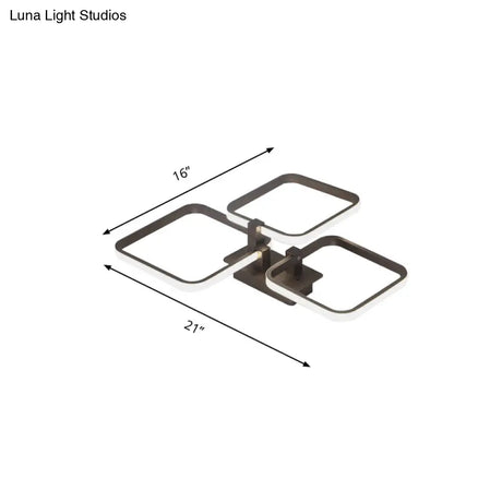 Sleek Brown Led Semi Flush Light With Multi - Square Design - Simplicity 3/5 Lights Acrylic Ceiling