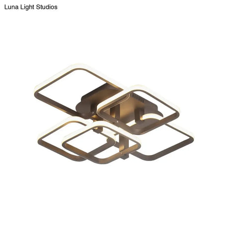Sleek Brown Led Semi Flush Light With Multi - Square Design - Simplicity 3/5 Lights Acrylic Ceiling