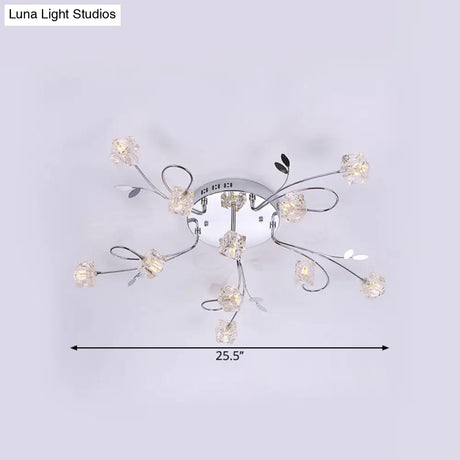 Sleek Chrome Cube Semi Flush Mount Modern Crystal Ceiling Lamp - 11/20 - Light Hand - Cut Crystals