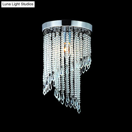 Sleek Chrome Finish Crystal Flush Mount Ceiling Light - Contemporary Corridor Spiral Design