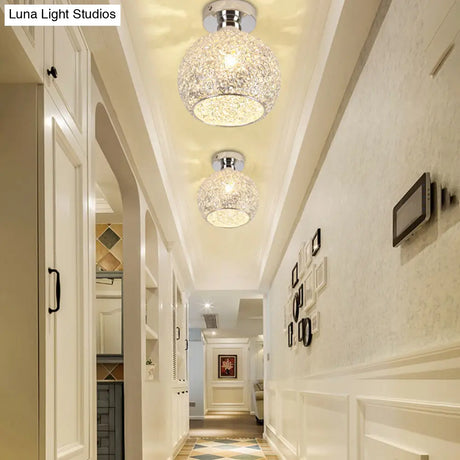 Sleek Chrome Globe Ceiling Mounted Light Fixture: Elegant 1 - Head K9 Crystal Semi Flush