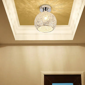 Sleek Chrome Globe Ceiling Mounted Light Fixture: Elegant 1 - Head K9 Crystal Semi Flush