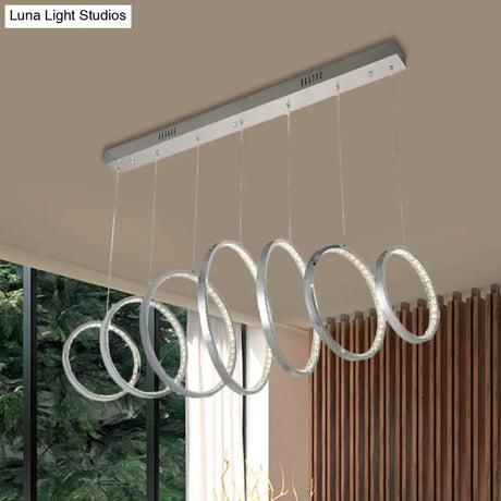 Sleek Chrome Metal Led Pendant Light With Multiple Lamps For Kitchen Ceiling