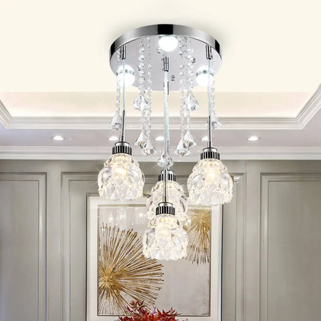 Sleek Chrome Semi Flush Light Fixture With Lotus Crystal Shade - Perfect For Modern Dining Rooms 4 /