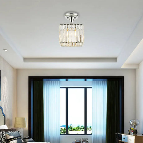 Sleek Crystal Kitchen Flush Light: Spiral Cone Cylinder Design With Chrome Finish / Rectangle