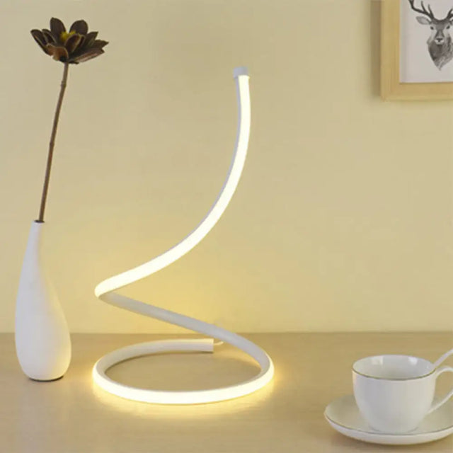Sleek Curve Led Table Lamp For Living Room Nightstand - Simplicity Style Metallic Finish White / B