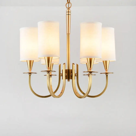 Sleek Cylinder Fabric Chandelier In Brass - Minimalist Living Room Pendant Fixture 6 /
