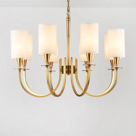Sleek Cylinder Fabric Chandelier In Brass - Minimalist Living Room Pendant Fixture 8 /