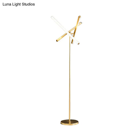 Sleek Gold Geometric Led Floor Lamp For Living Room