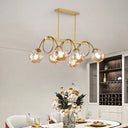 Sleek Gold Spiral Island Light - Post-Modern Metal Ceiling Hang Lamp With Ball Glass Shade 6 / Amber