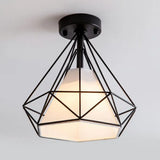 Sleek Iron Diamond Cage Semi Flush Ceiling Light Fixture – Ideal For Corridors And Simplicity -