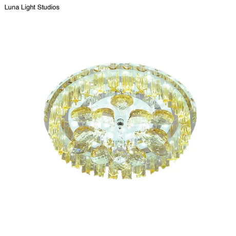 Sleek Led Ceiling Light With Amber Crystal Shade - Perfect For Simple Corridors