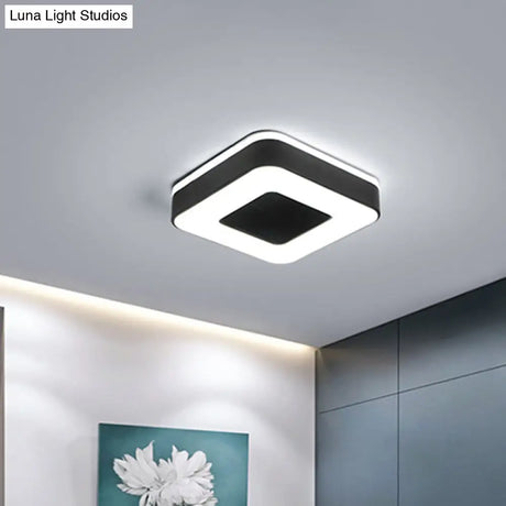 Sleek Led Corridor Ceiling Light With Simple Black/White Flush Mount & Small Square/Round Acrylic