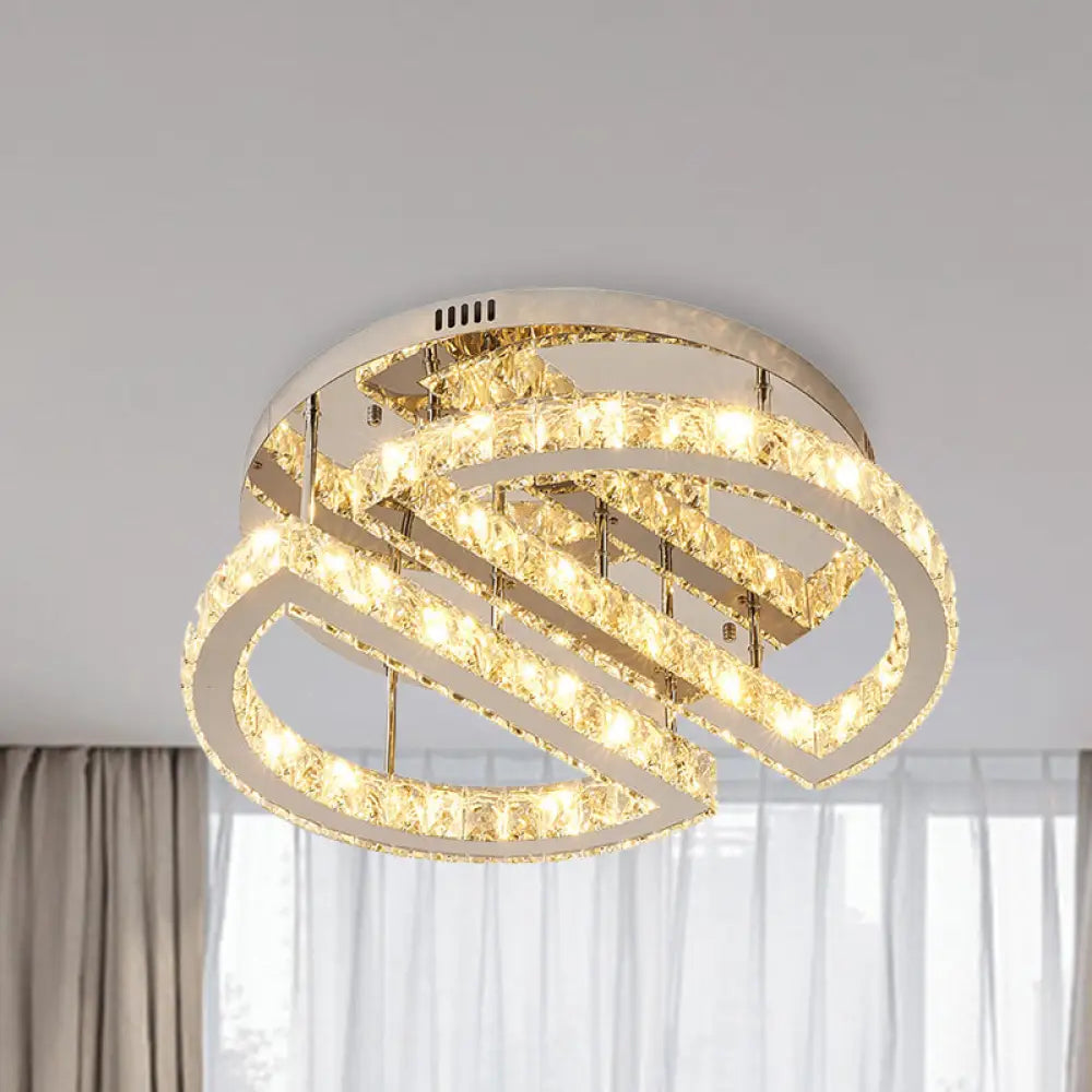 Sleek Led Crystal Semi Flush Mount Lighting For Bedroom With Warm/White/3 - Color Light - Silver