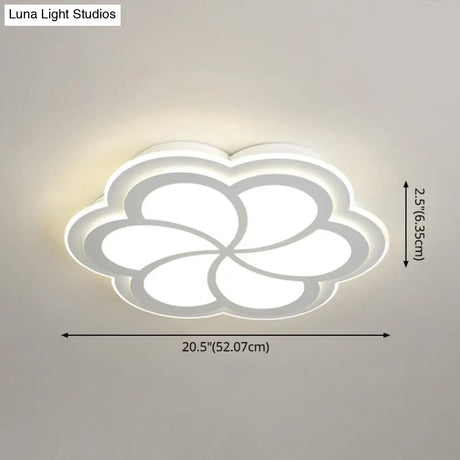 Sleek Led Flush Mount Light Fixture - White Petal Design With Acrylic Shade Close To Ceiling