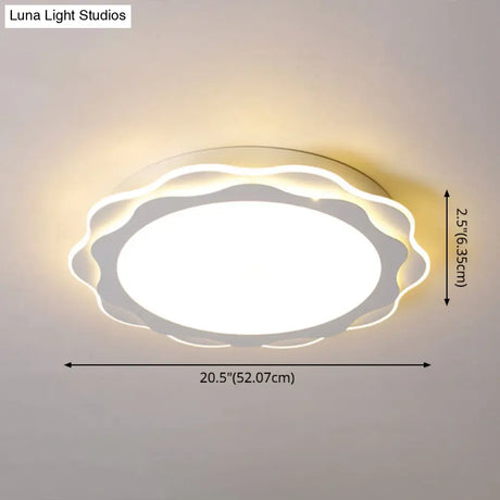 Sleek Led Flush Mount Light Fixture - White Petal Design With Acrylic Shade Close To Ceiling