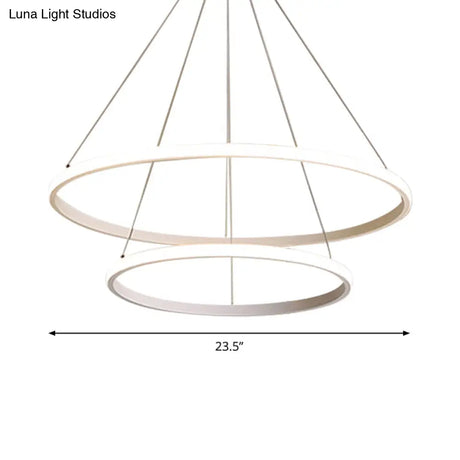 Sleek Led Hanging Ceiling Light: White Loop Chandelier With Acrylic Shade