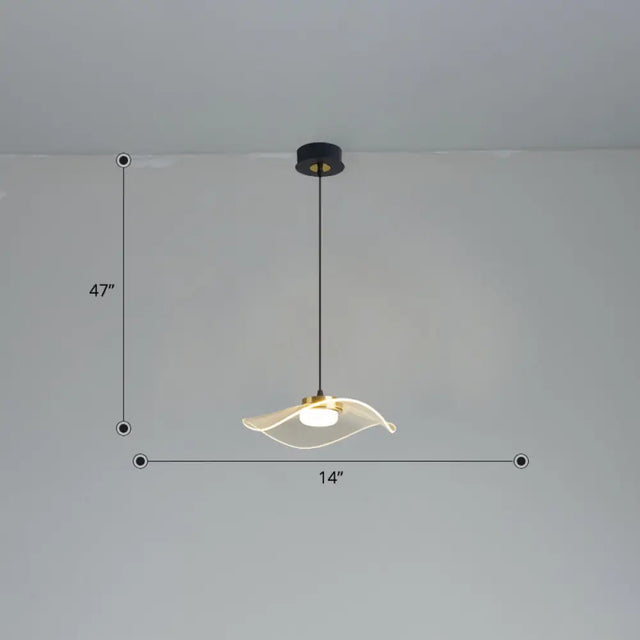 Sleek Led Pendulum Light: Ruffled Design Clear Acrylic Ideal For Dining Room / 14’ Warm