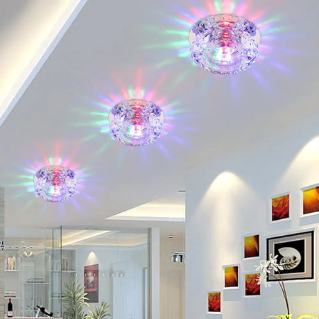 Sleek Led Porch Ceiling Chrome Flushmount Light With Clear Crystal Flower Shade / Multi Color