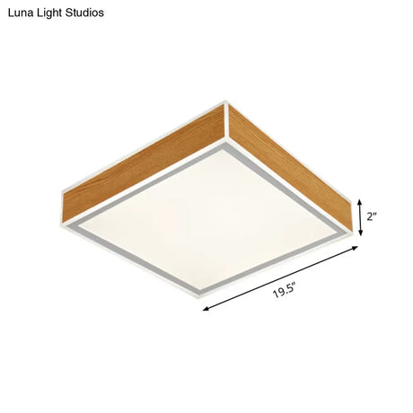 Sleek Led Wood Ceiling Mounted Fixture - Beige Flushmount Lighting In White/Warm Light
