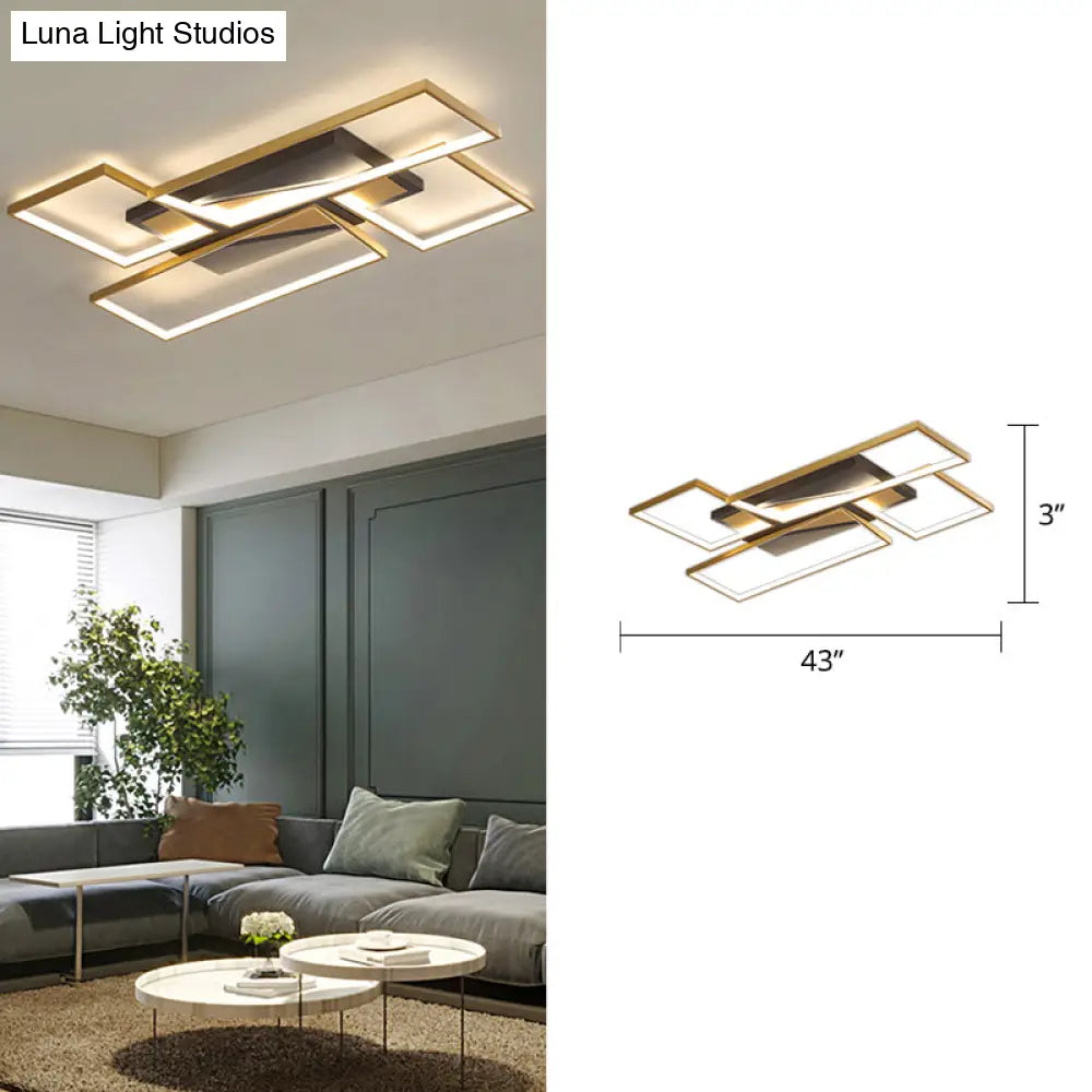 Sleek Living Room Shine: Simplistic Black-Gold Led Metal Rectangle Flush Mount Ceiling Lamp. Black /