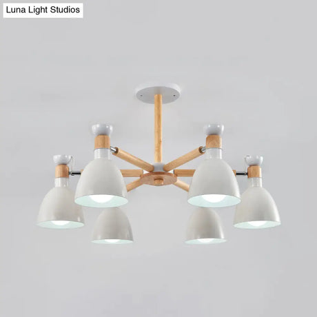 Sleek Macaron Bell Chandelier Metal Hanging Light With Wooden Rod Perfect Bedroom Lighting