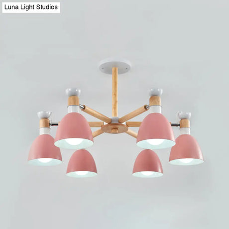Sleek Macaron Bell Chandelier Metal Hanging Light With Wooden Rod Perfect Bedroom Lighting