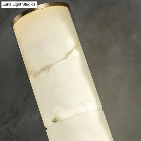 Sleek Marble Tube Led Sconce Light: Simplicity White & Brass Wall Lamp For Living Room
