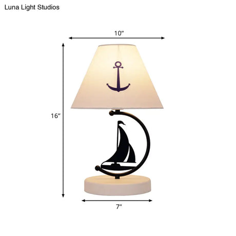 Sleek Mediterranean Metal Bedside Lamp In Black With White Fabric Shade