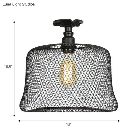 Sleek Metal Ceiling Mounted Light - Stylish Industrial Semi Flush With Mesh Screen