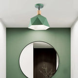 Sleek Metal Diamond Semi - Flush Mount Light – Gray/White/Green Macaron Design 1 Ceiling Fixture