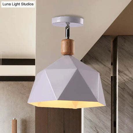 Sleek Metal Diamond Semi - Flush Mount Light – Gray/White/Green Macaron Design 1 Ceiling Fixture