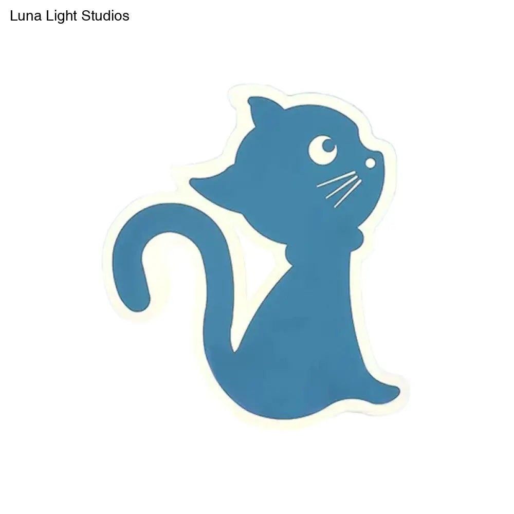 Sleek Metal Kitten Wall Light - Vibrant Macaron Colors For Bedroom Or Kindergarten