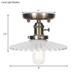 Sleek Metal Semi Flush Mount Industrial Light Fixture With 1 Bulb For Living Room In White/Clear